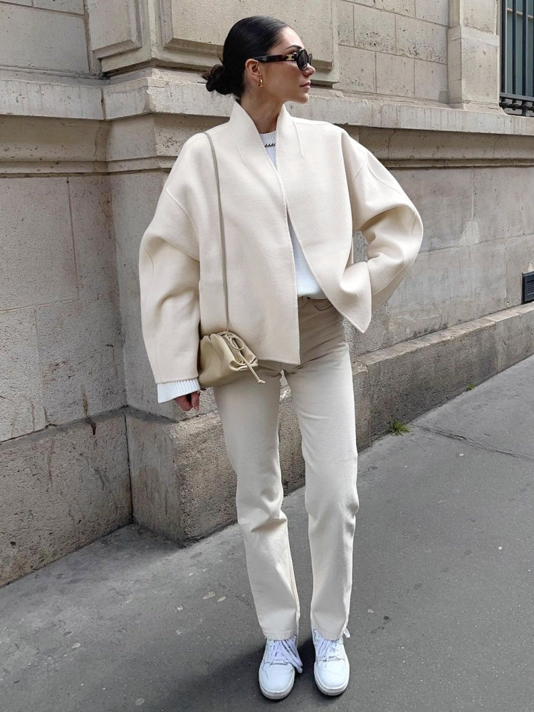 Cropped Jacket with Fitted Cut and V-Neck