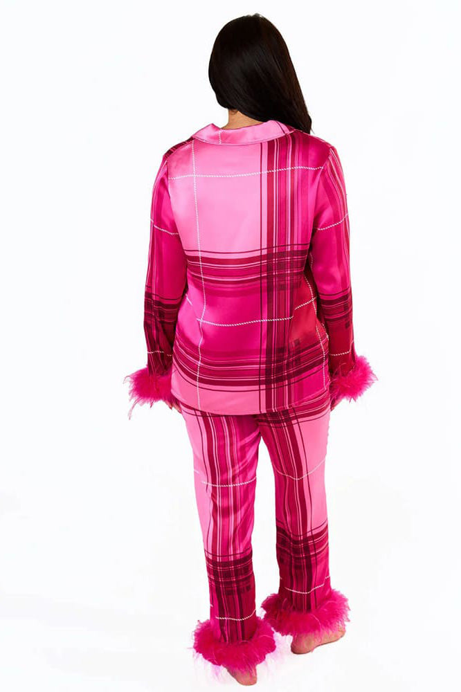 Coordinated Pink Plaid Satin Pajama Set