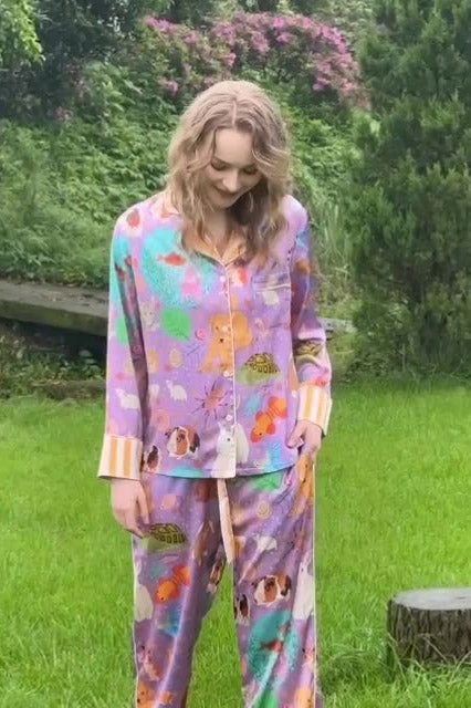 Coordinated Guinea Pig and Fish Long Pajama Set