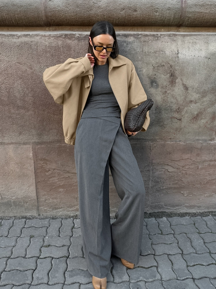 Jacket with Lapel Collar, Button Closure and Pockets