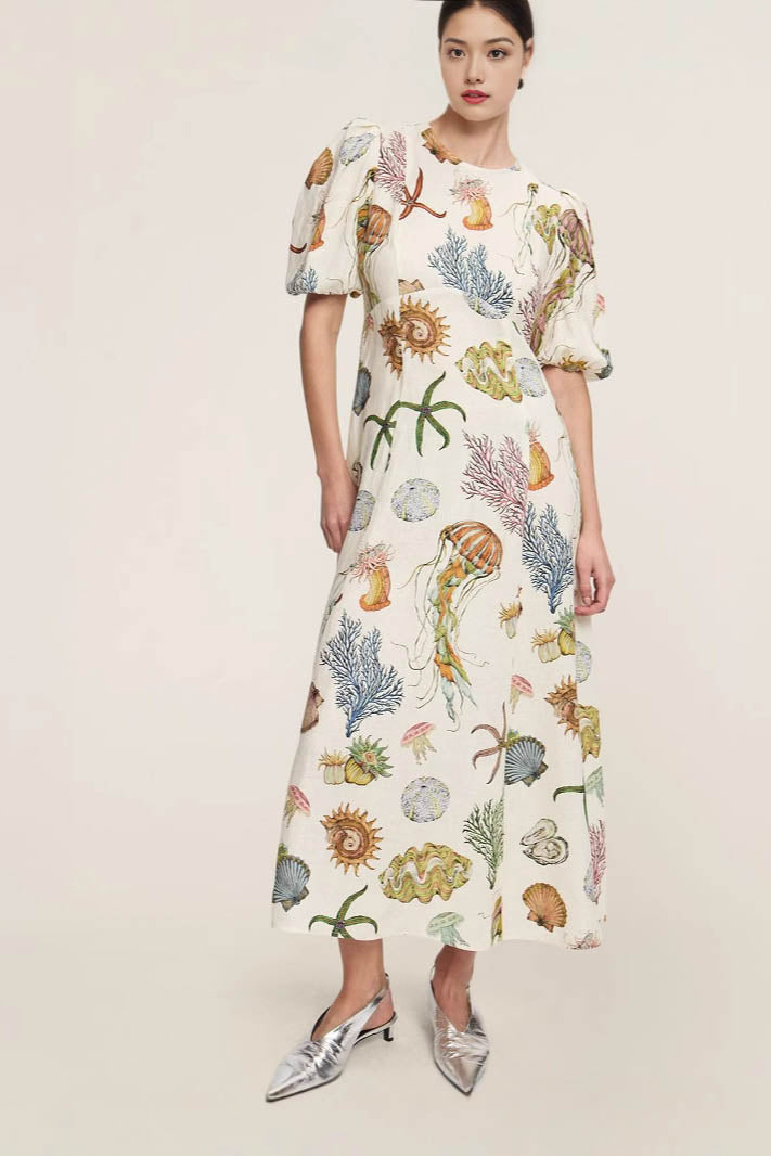 Modern Graffiti Print Puff Sleeve Dress