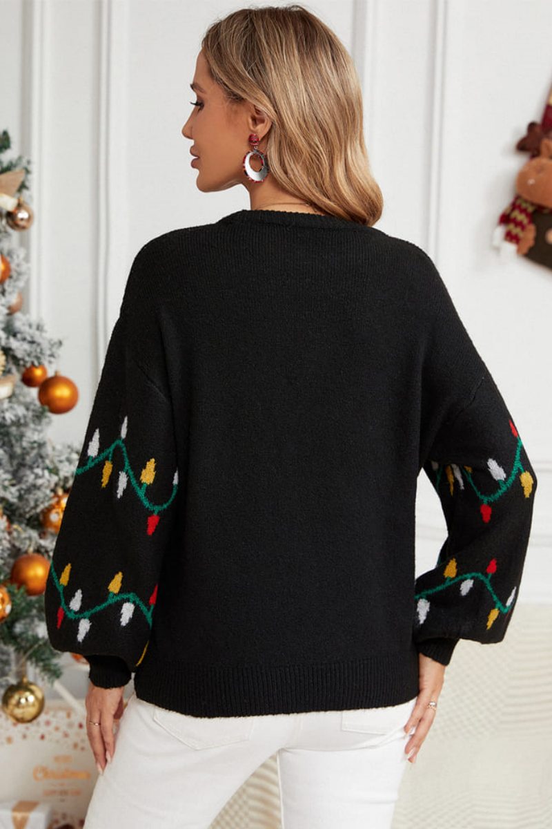 Relaxed Crew Neck Embroidered Knit Sweater - Colorful String