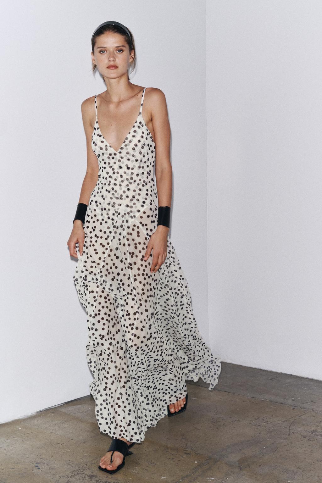 Glenn V-Neck Polka Dot Maxi-Length Dress