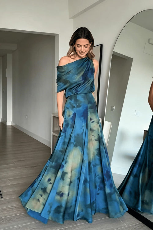 Coordinated Draped Neck Abstract Skirt Set