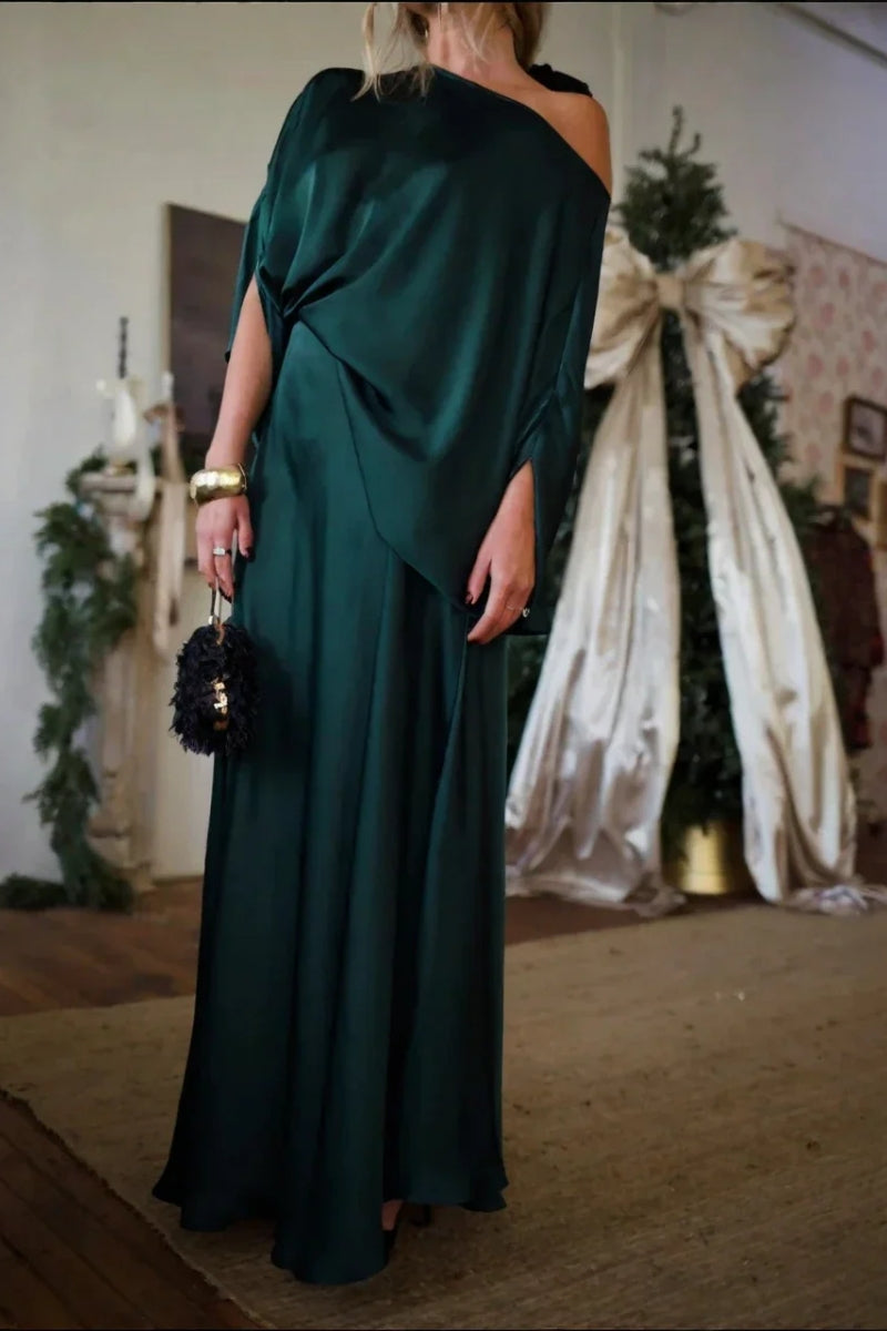 Coordinated Convertible Draped Top & A-Line Maxi Skirt Set