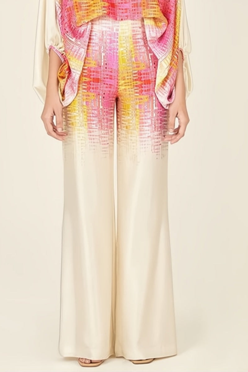 Coordinated Abstract Waves Two-Piece Set - Yellow-Pink