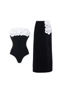 3D Flower Strapless Black Swimsuit