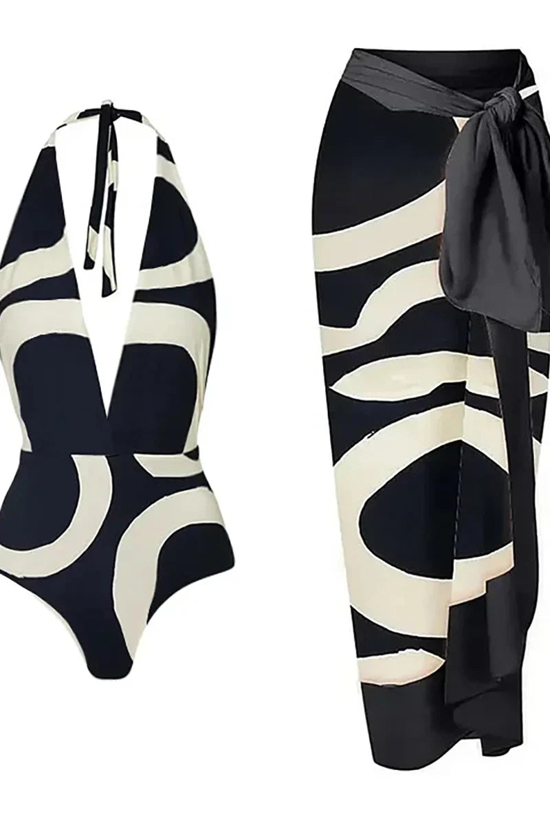 Colorblock Halter High-Waisted One-Piece Swimwear