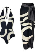 Colorblock Halter High-Waisted One-Piece Swimwear