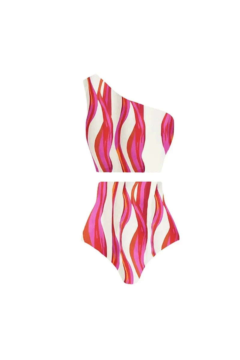 Halter Swimsuit and One-Shoulder Bikini