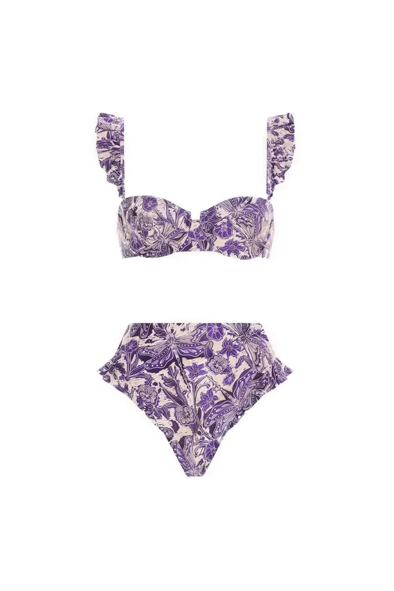 Dragonfly Ruffled Bikini Swimwear Set