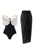 Black and White Bow One Piece Swimwear Set