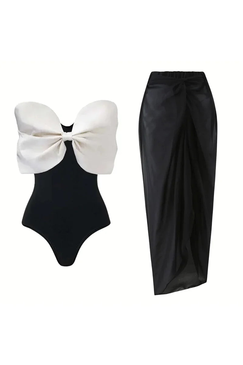 Black and White Bow One Piece Swimwear Set