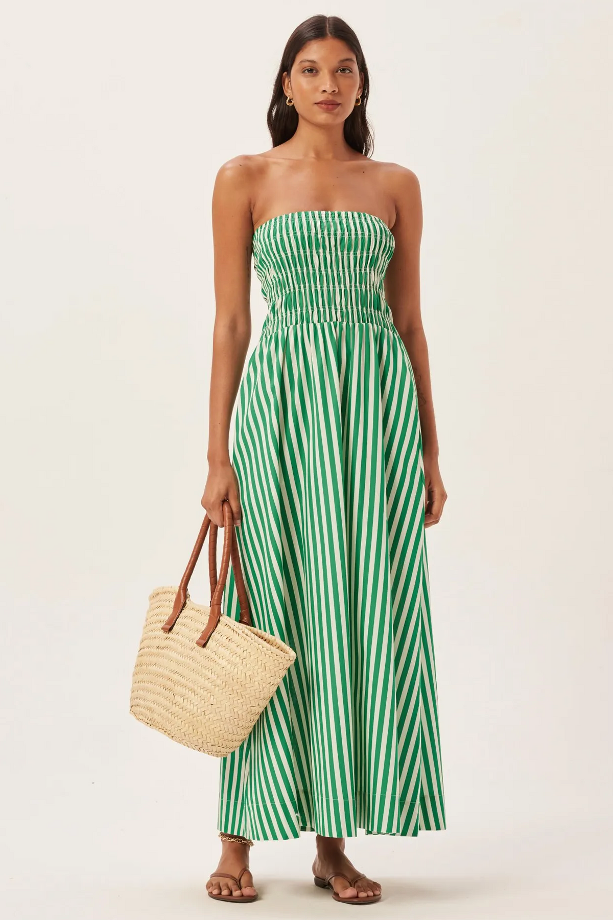 Maud Smocked Stripe Tube Maxi-Length Dress