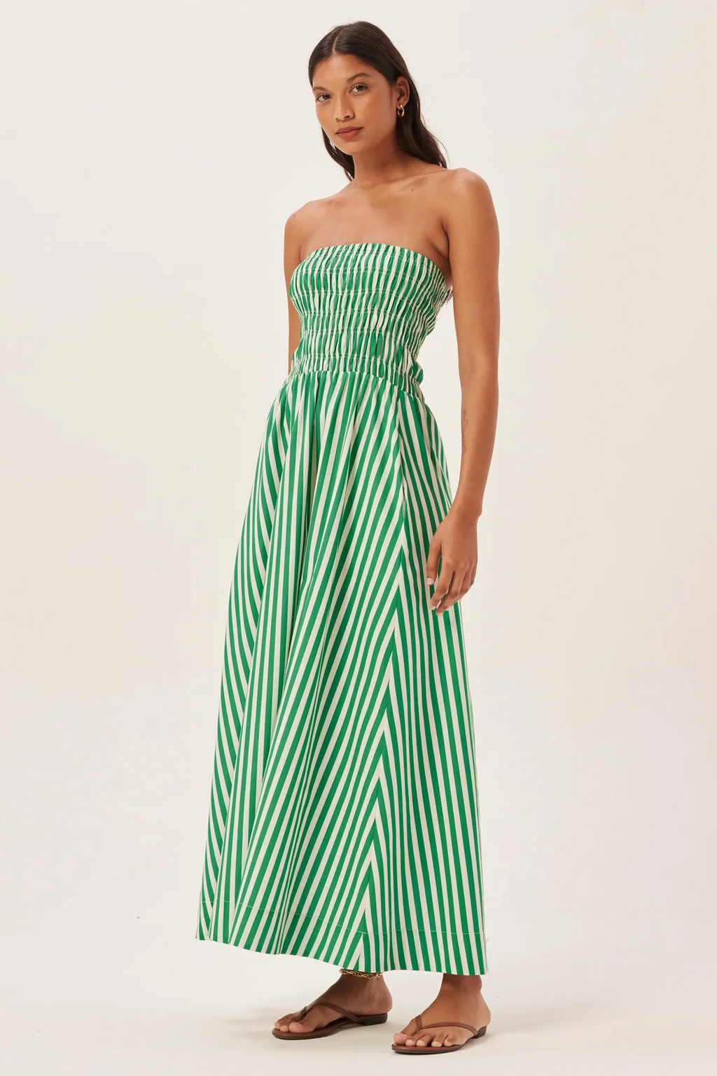 Maud Smocked Stripe Tube Maxi-Length Dress