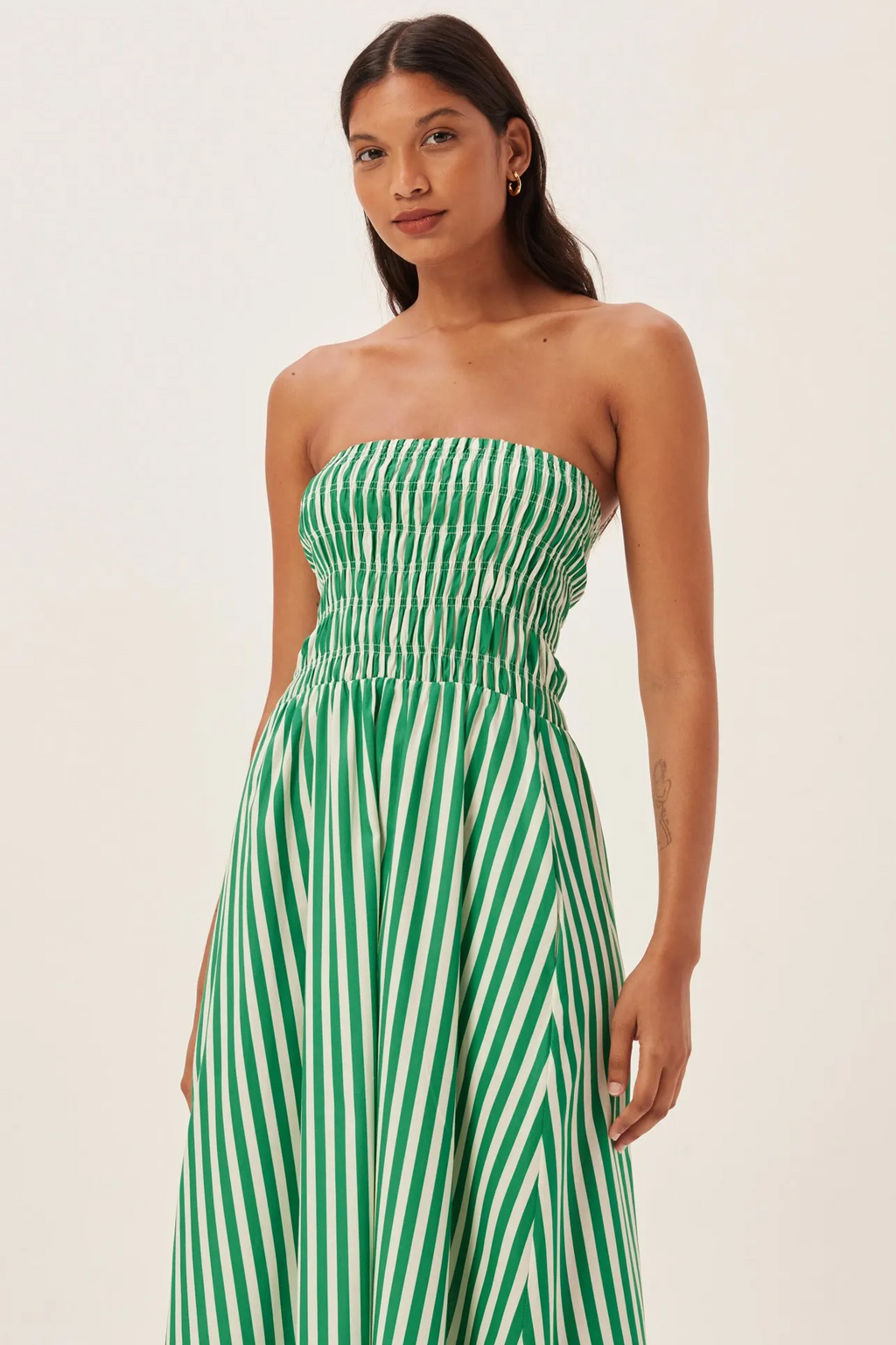 Maud Smocked Stripe Tube Maxi-Length Dress