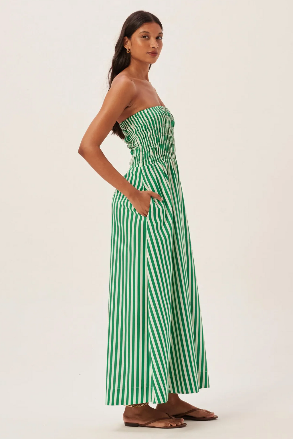 Maud Smocked Stripe Tube Maxi-Length Dress