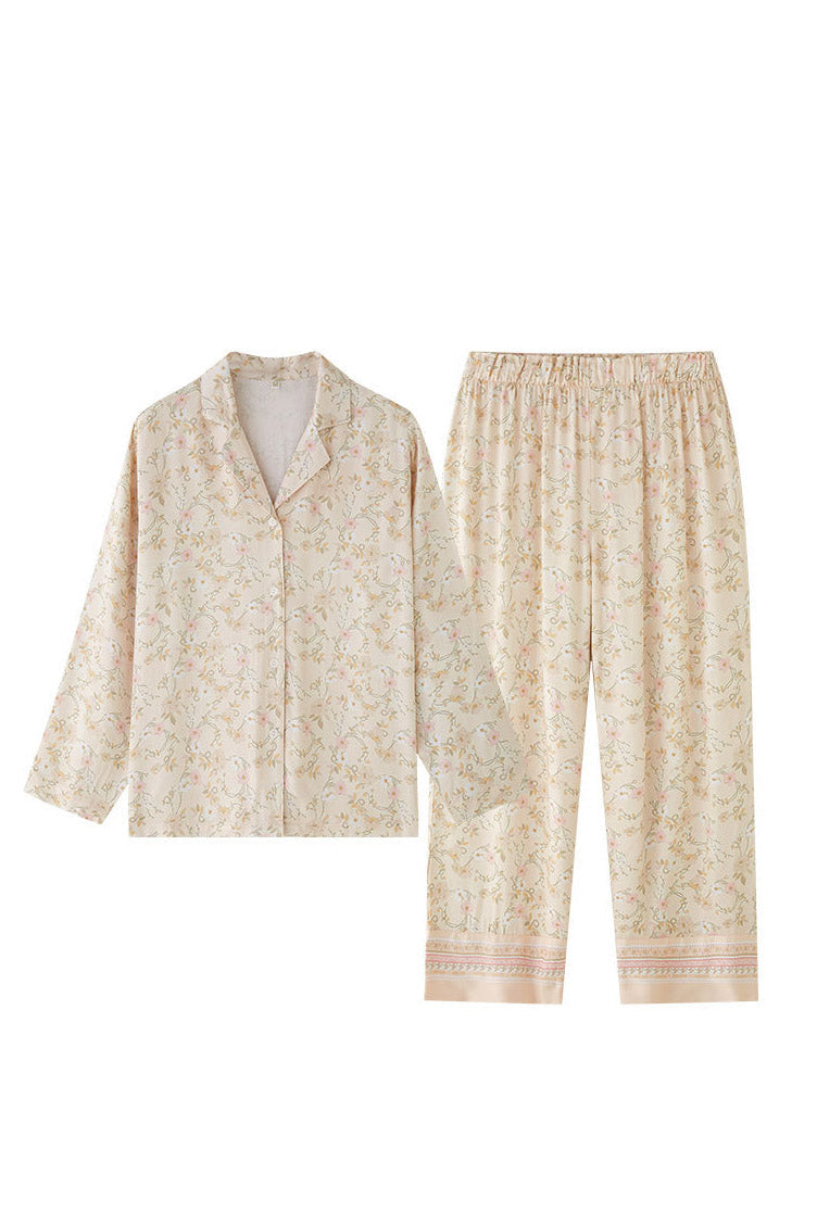 Flower Print Notched Collar Sleepwear Set