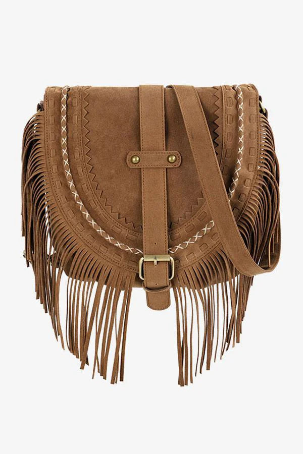 Modern Brown Western Cowboy Style Fringe Crossbody Bag