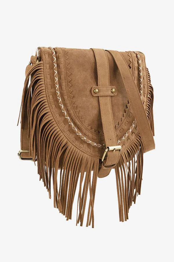 Modern Brown Western Cowboy Style Fringe Crossbody Bag