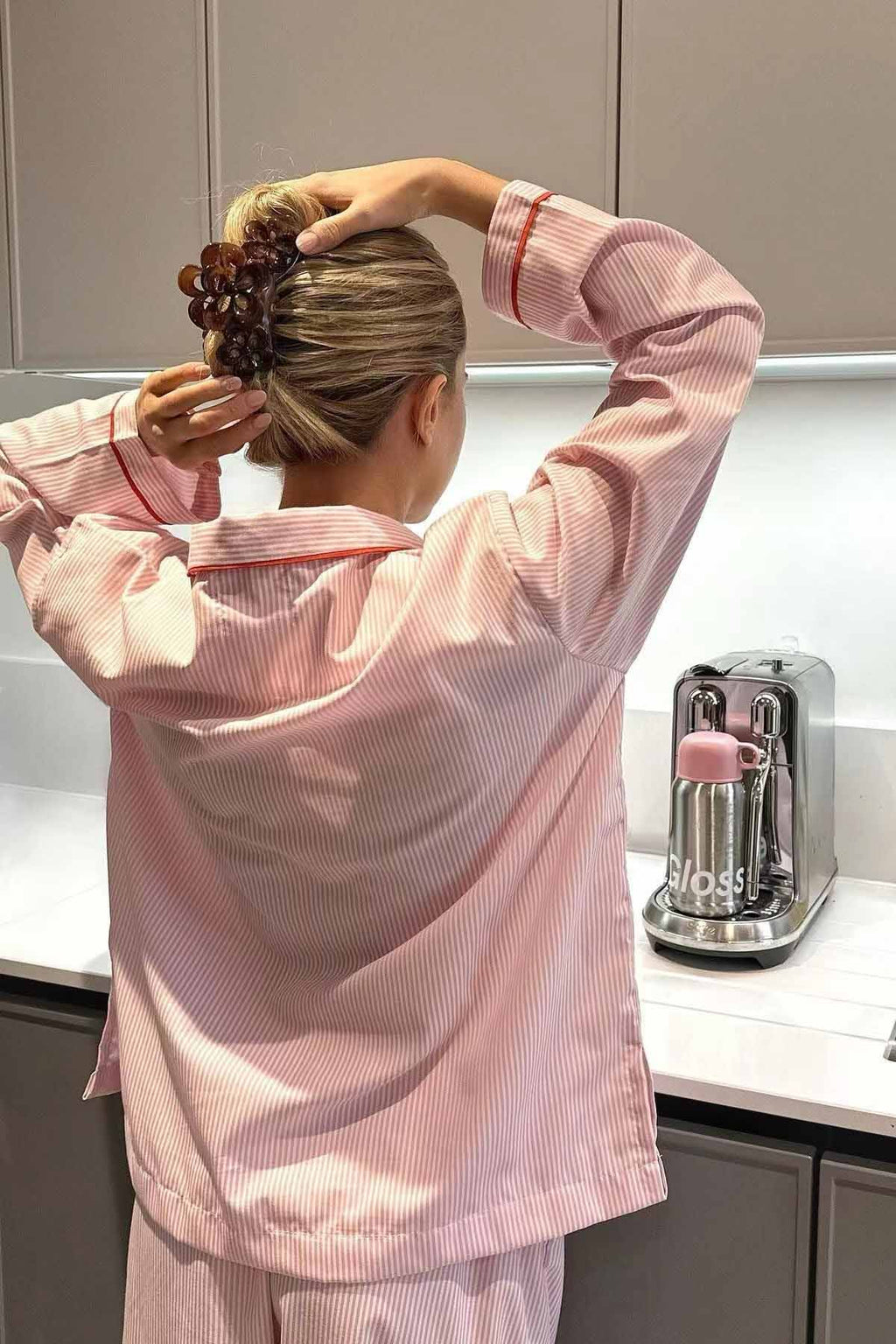 Coordinated Pink Striped Heart Pajama Set