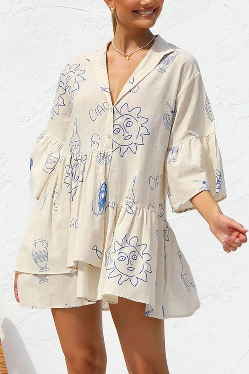 Modern Ethnic Style Loose Shirt Short Dress