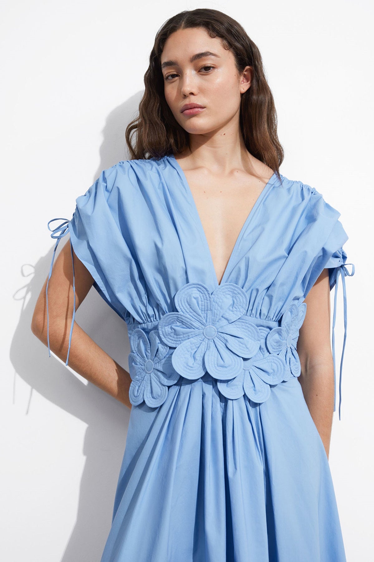 Maggie Flower Applique V-Neck Maxi-Length Dress