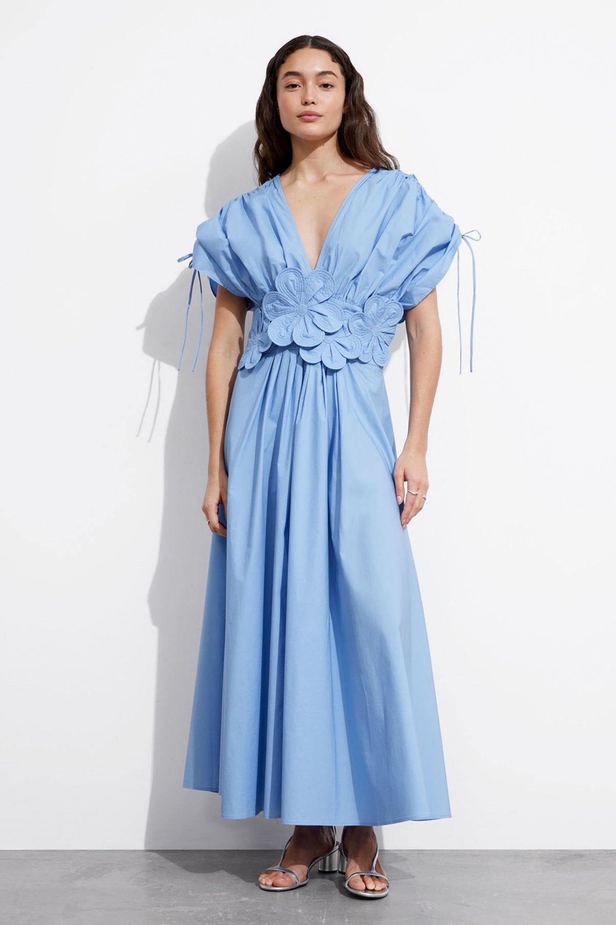 Maggie Flower Applique V-Neck Maxi-Length Dress