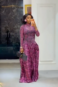 Geometric Print High Neck Maxi-Length Dress