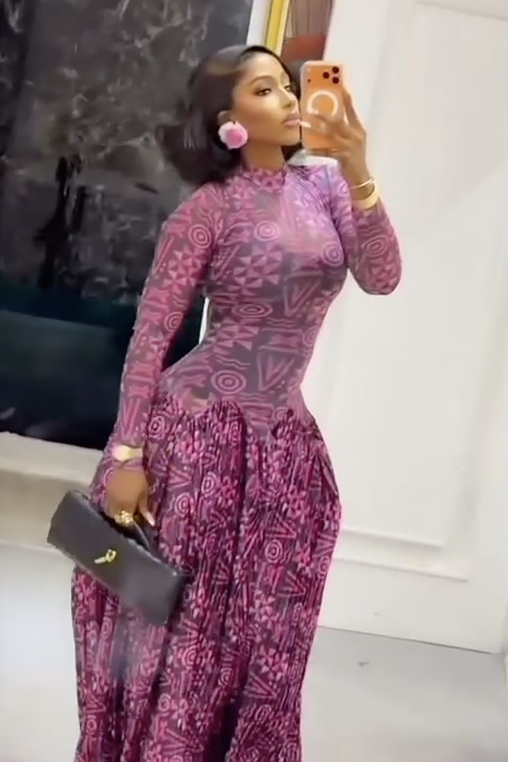 Geometric Print High Neck Maxi-Length Dress