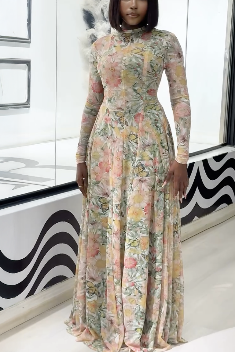 Verve Flower Butterfly Bloom Maxi-Length Dress