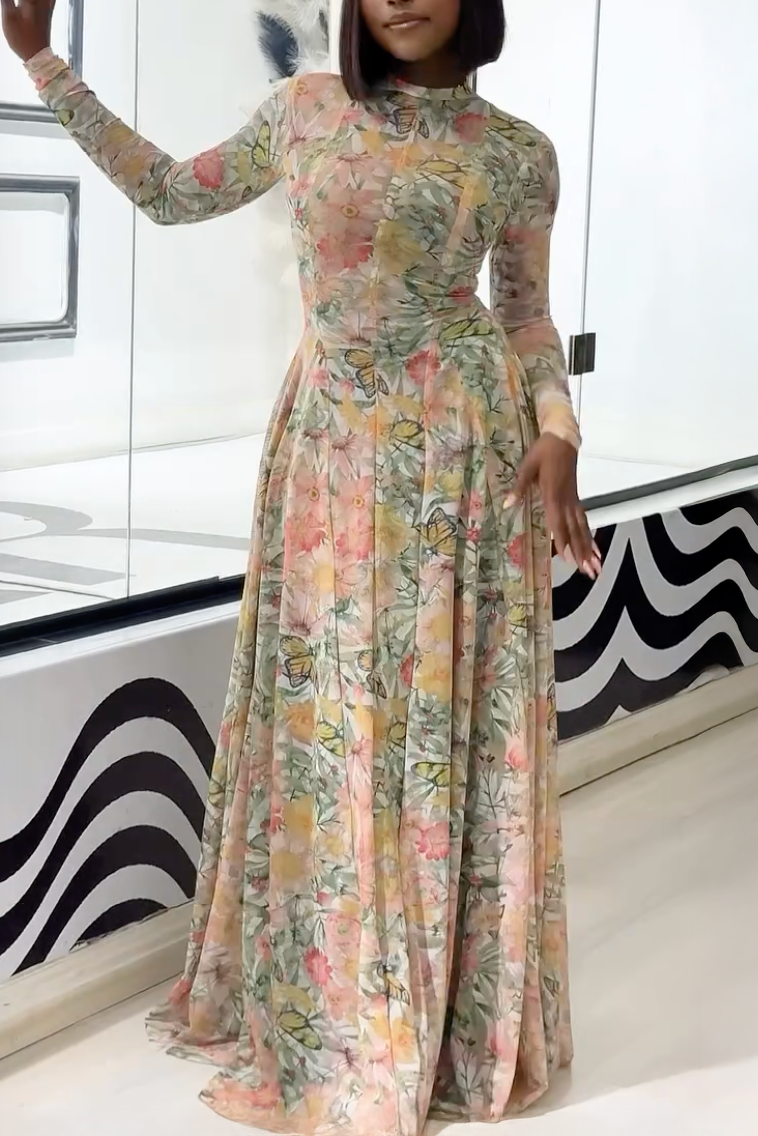 Verve Flower Butterfly Bloom Maxi-Length Dress