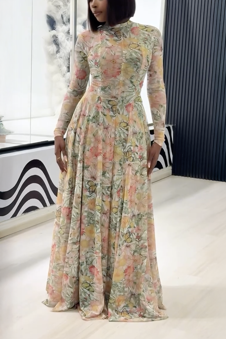 Verve Flower Butterfly Bloom Maxi-Length Dress