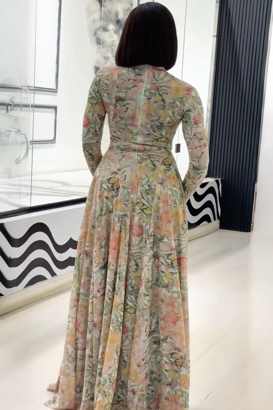 Verve Flower Butterfly Bloom Maxi-Length Dress