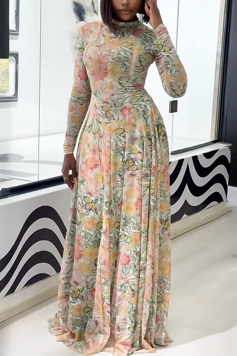 Verve Flower Butterfly Bloom Maxi-Length Dress