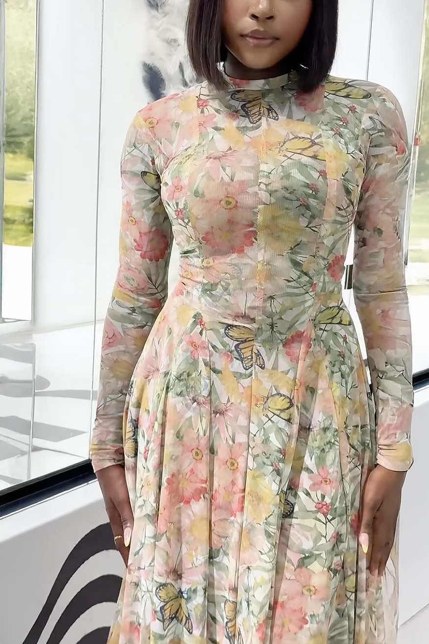 Verve Flower Butterfly Bloom Maxi-Length Dress