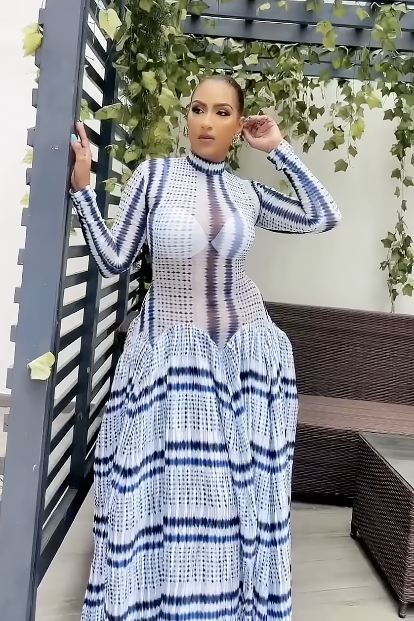 Modern Tie-Dye Slim-Fit Hip-Enhancing Evening Gown