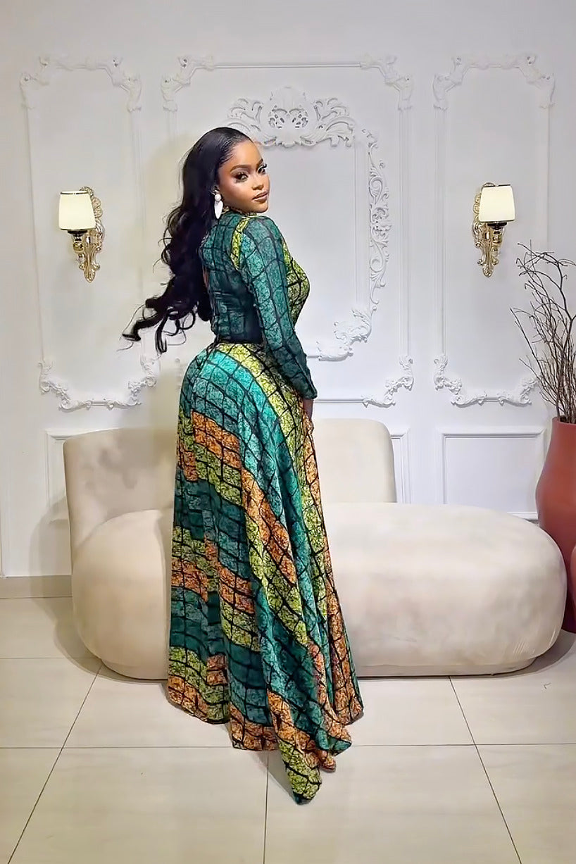 Coordinated Emerald Kente Royalty Skirt Set