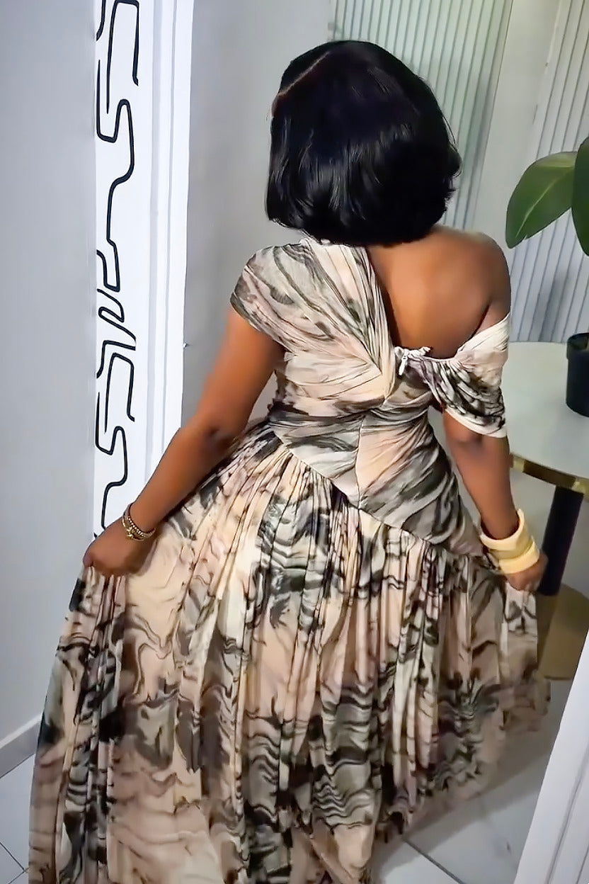 Ink Print Asymmetric Maxi-Length Dress