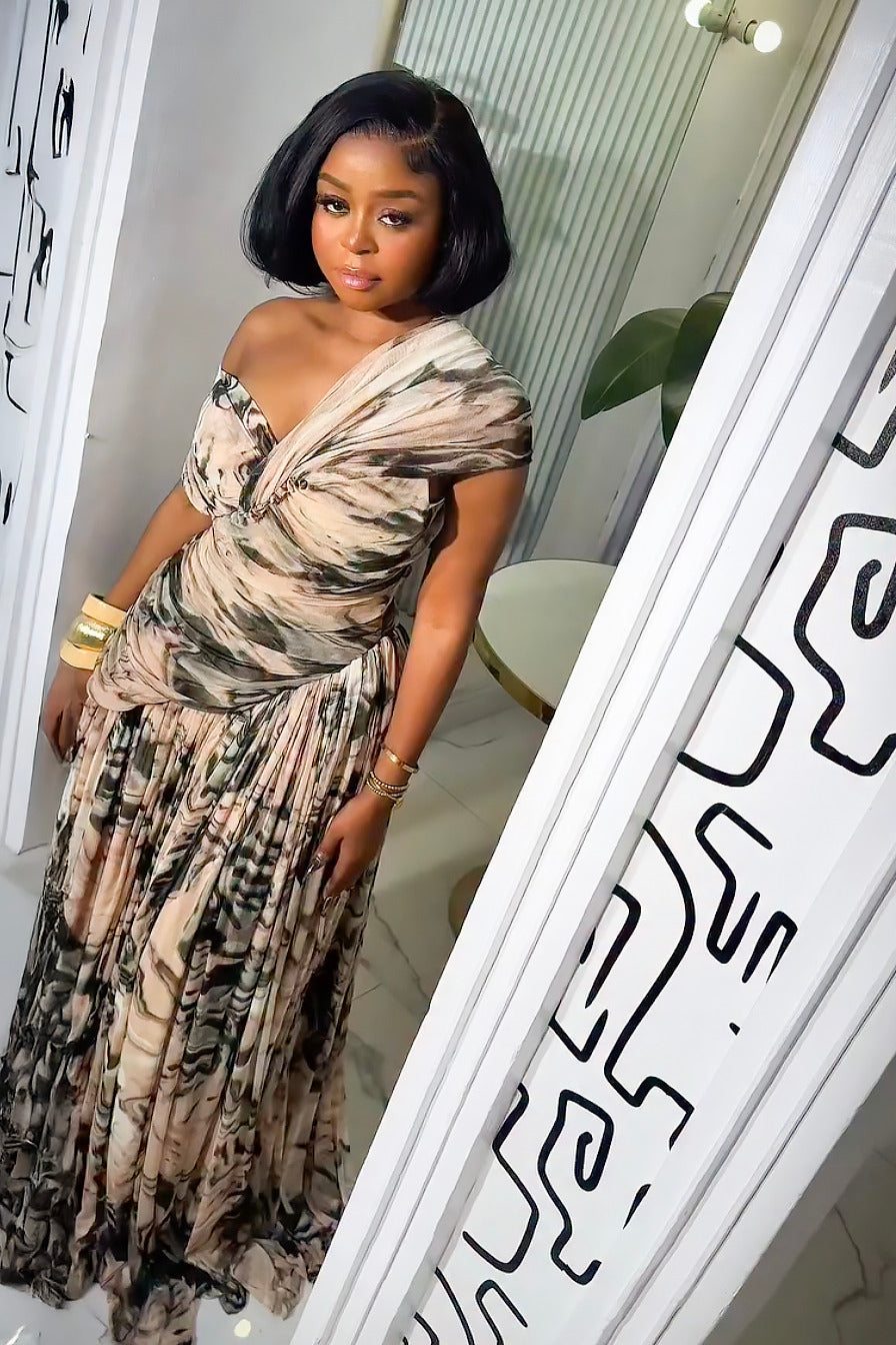 Ink Print Asymmetric Maxi-Length Dress