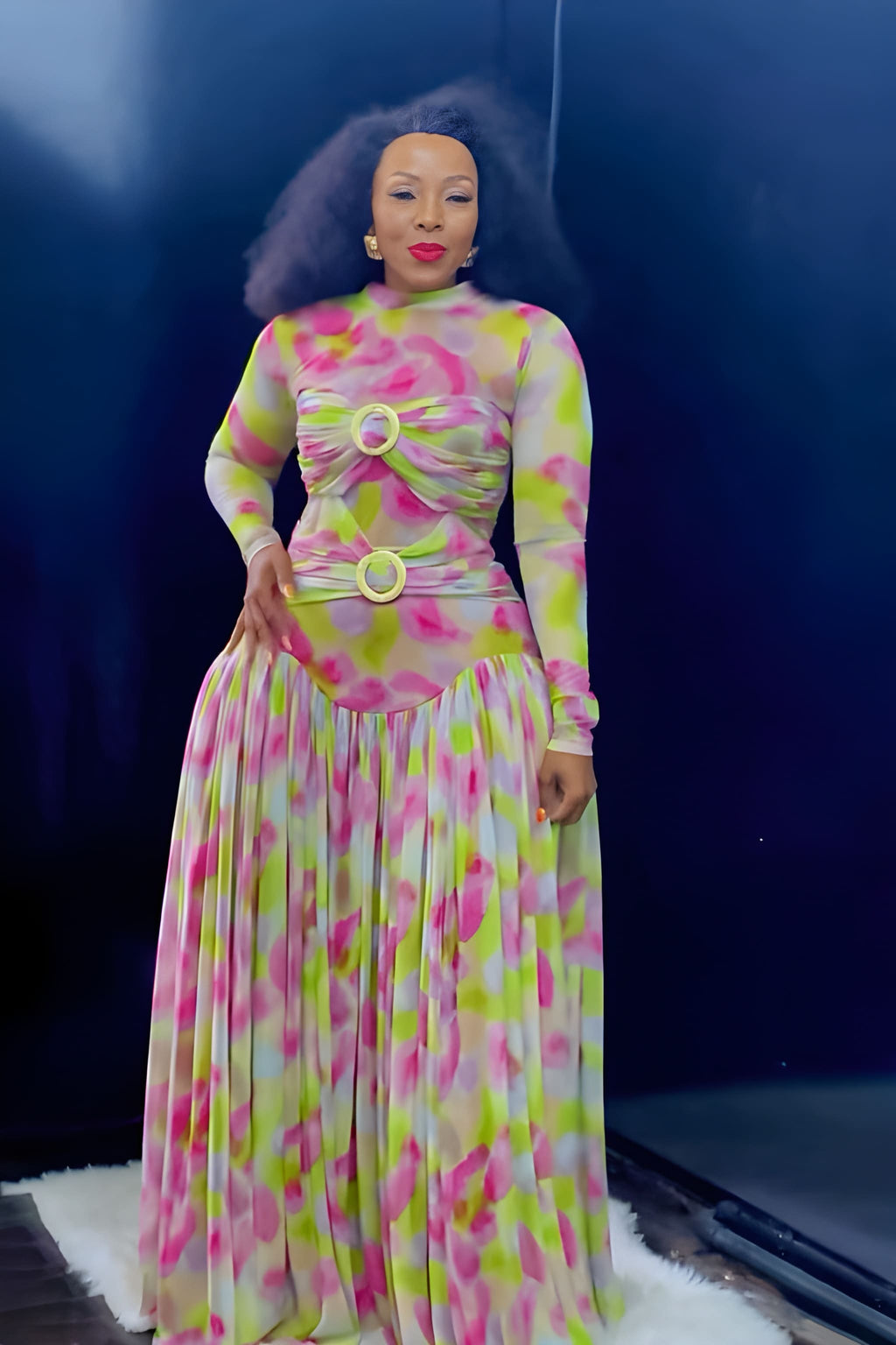 Pastel Mirage Mesh Maxi-Length Dress