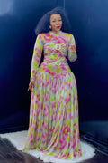 Pastel Mirage Mesh Maxi-Length Dress