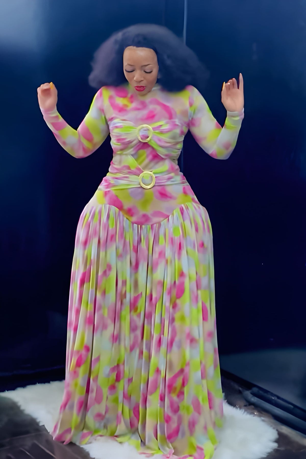 Pastel Mirage Mesh Maxi-Length Dress