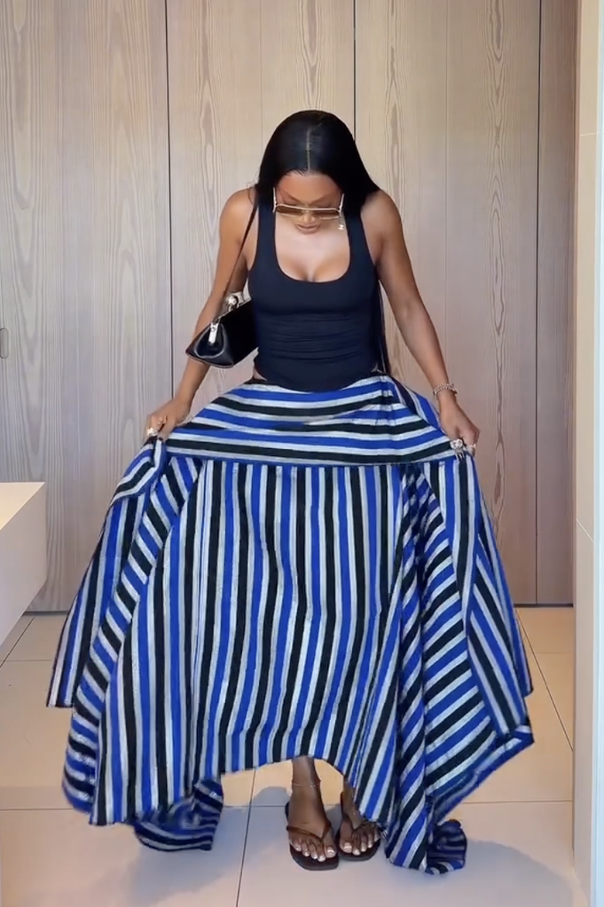 Modern Asymmetric Striped High-Low Maxi Skirt
