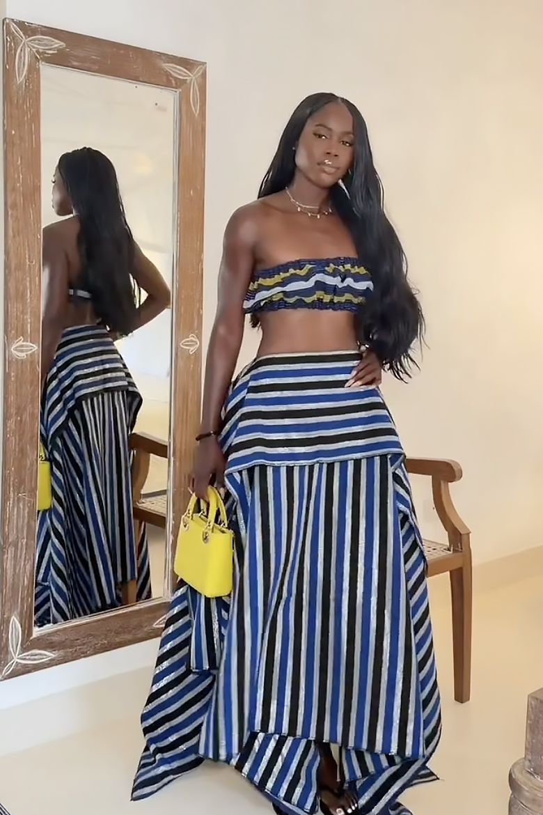 Modern Asymmetric Striped High-Low Maxi Skirt
