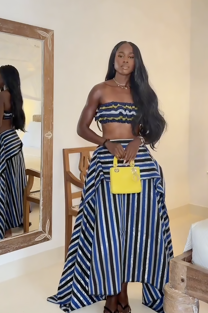 Modern Asymmetric Striped High-Low Maxi Skirt