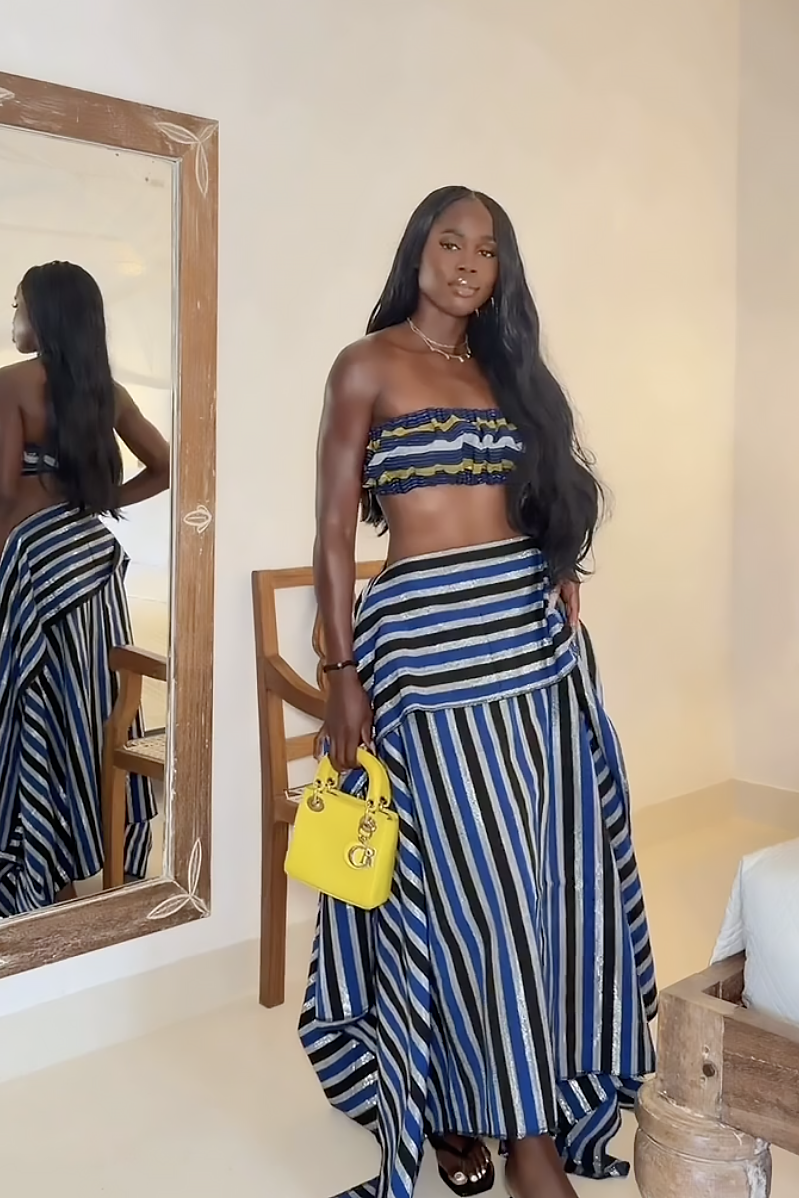 Modern Asymmetric Striped High-Low Maxi Skirt