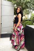 Modern Vibrant Multicolor Geometric High-Low Midi Skirt