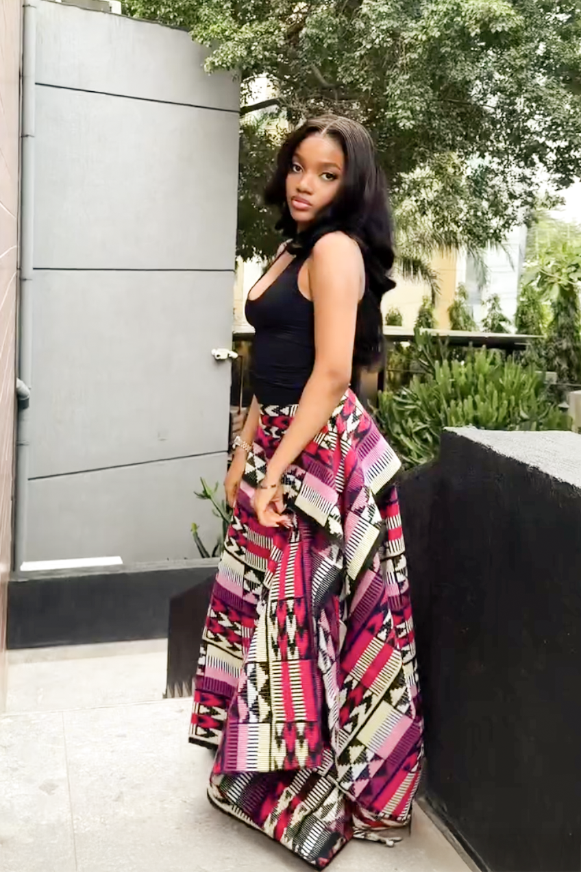 Modern Vibrant Multicolor Geometric High-Low Midi Skirt