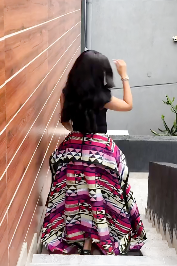 Modern Vibrant Multicolor Geometric High-Low Midi Skirt